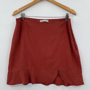 Abercrombie & Fitch Linen Tulip Hem Mini Skirt in Rust Red | Size Large